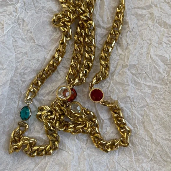 Vintage Chain Bezel Necklace YSL Style.
